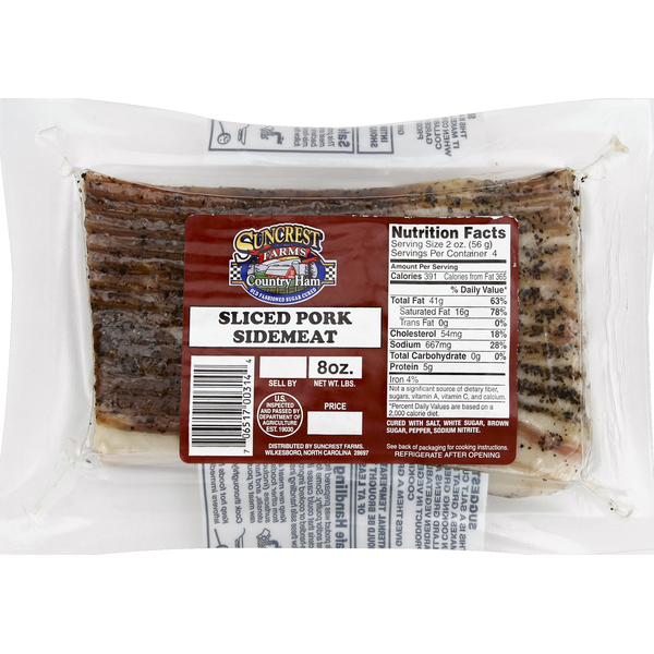 Packaged Meat Suncrest Farms Pork Sidemeat, Sliced hero