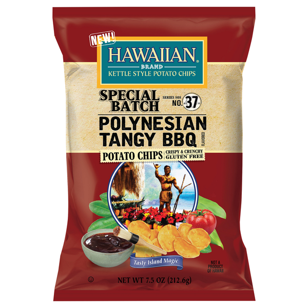 Chips & Pretzels Hawaiian Kettle Style Potato Chips Potato Chips, Polynesian Tangy BBQ Flavored, Kettle Style hero