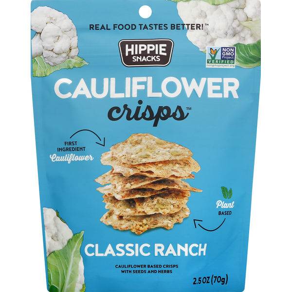 Chips & Pretzels Hippie Snacks Cauliflower Crisps, Classic Ranch hero