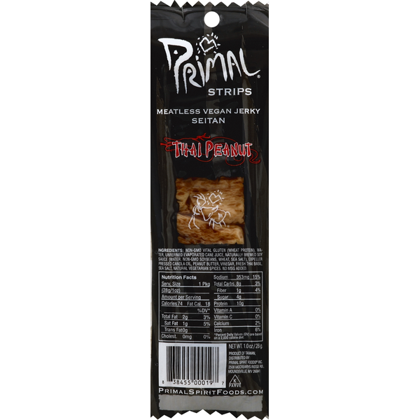 Popcorn & Jerky Primal Meatless Jerky Strips, Vegan, Seitan, Thai Peanut hero