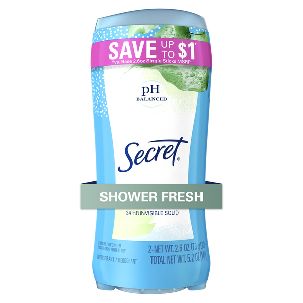 Deodorants Secret Invisible Solid Antiperspirant and Deodorant, Shower Fresh, Twin Pack hero