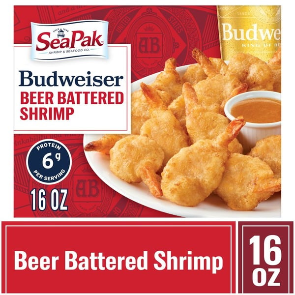 Frozen Meat & Seafood SeaPak Budweiser Beer Battered Shrimp hero