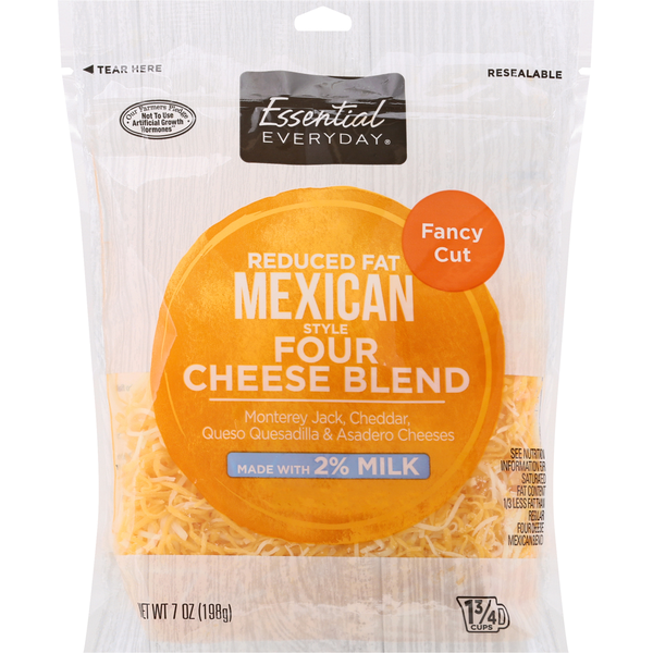 Packaged Cheese Essential Everyday Four Cheese Blend, Reduced Fat, Mexican Style, Fancy Cut hero