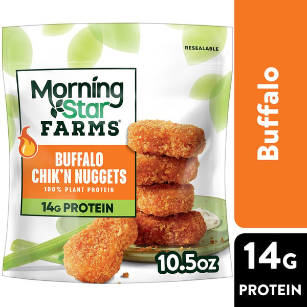 Frozen Appetizers & Sides MorningStar Farms Veggitizers Plant Based Chik'n Nuggets, Vegan Meat, Frozen Meal Starter, Buffalo hero