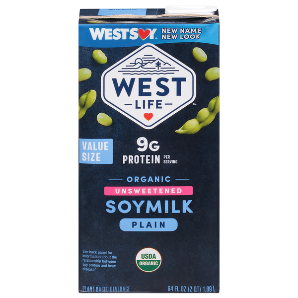 Soy & Lactose-Free West Life Soymilk, Organic, Plain, Unsweetened, Value Size hero