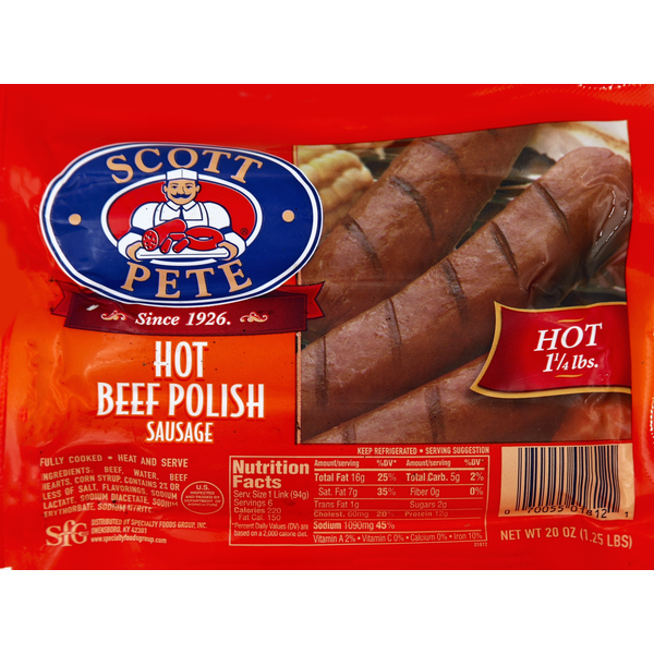 Hot Dogs, Bacon & Sausage Scott Pete Beef Polish Sausage, Hot hero