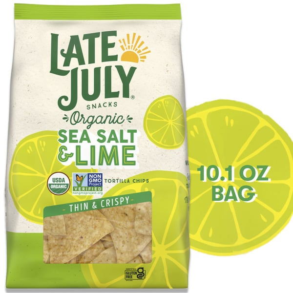 Late July Thin and Crispy Organic Tortilla Chips with Sea Salt and Lime hero