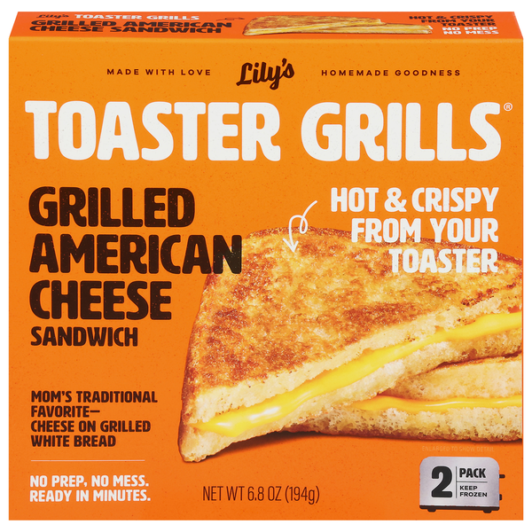 Frozen Appetizers & Sides Lily's Toaster Grills Sandwich, Grilled, American Cheese, 2 Pack hero