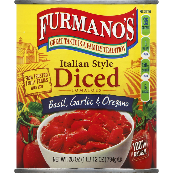 Canned & Jarred Vegetables Furmano's Tomatoes, Diced, Italian Style, Basil, Garlic & Oregano hero