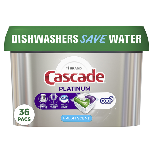 Dish Detergents Cascade Dishwasher Detergent Pods + Oxi, Fresh hero