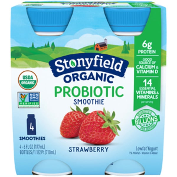 Yogurt, Kefir & Smoothies Stonyfield Organic Probiotic Strawberry Lowfat Yogurt Smoothies hero