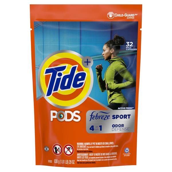 Laundry Tide PODS Laundry Detergent Pacs, Febreze, Sport Odor Defense hero