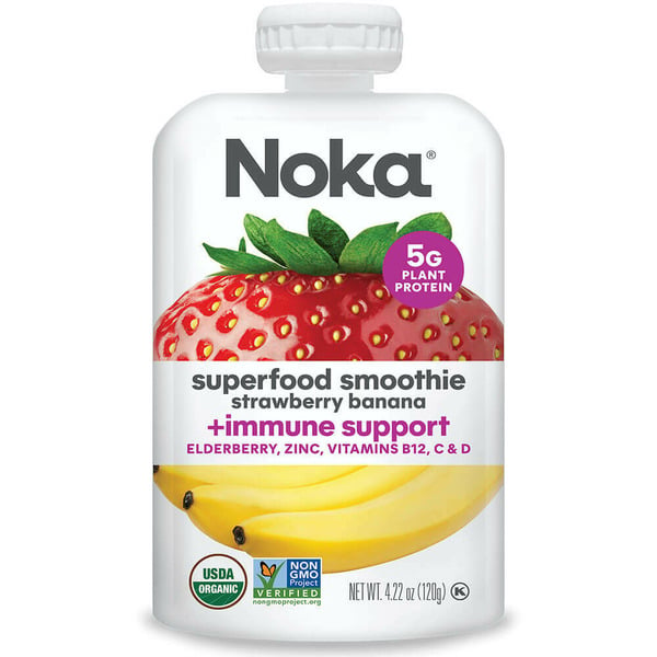 Fruit & Vegetable Snacks NOKA Organic Superfood Immunity Smoothie, Strawberry Banana hero