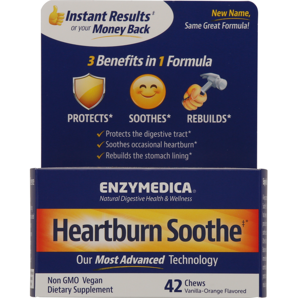 Vitamins & Supplements Enzymedica Heartburn Soothe, Chews, Vanilla-Orange Flavored hero