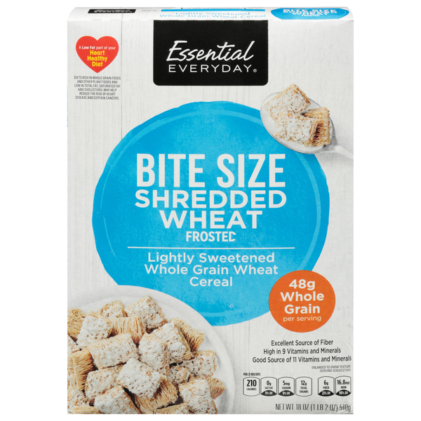 Cereal Essential Everyday Cereal, Shredded Wheat, Frosted, Bite Size hero