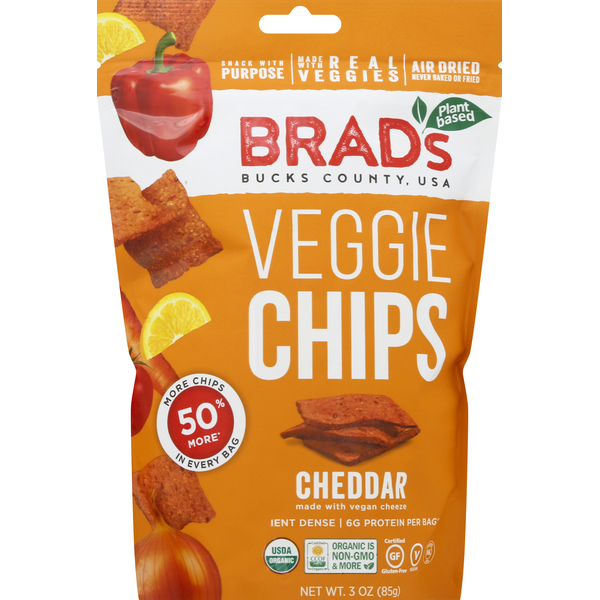 Fruit & Vegetable Snacks Brad's Plant Based Veggie Chips, Cheddar hero