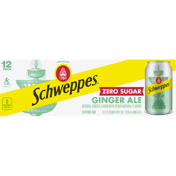 Soft Drinks Schweppes Ginger Ale, Zero Sugar, 12 Pack hero