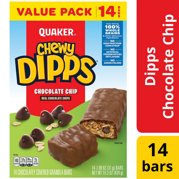 Breakfast Bars & Pastries Quaker Chewy Dipps Granola Bars, Chocolate Chip - Pack hero