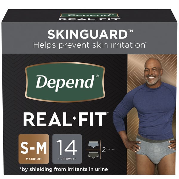 Adult Care Depend Real Fit Incontinence Underwear for Men, Maximum Absorbency, S/M, Black, Grey hero