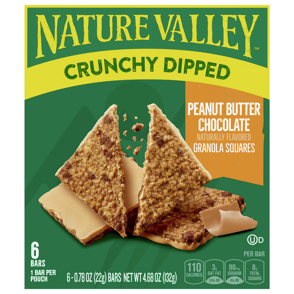 Energy & Granola Bars Nature Valley Granola Squares, Crunchy Dipped, Peanut Butter Chocolate hero