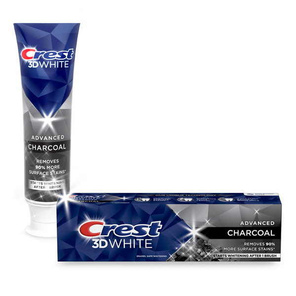 Oral Hygiene Crest 3D White Toothpaste, Advanced, Charcoal Teeth Whitening Toothpaste with Fluoride hero