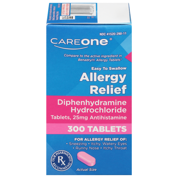 Cold, Flu & Allergy CareOne Diphenhydramine Hydrochloride 25mg Antihistamine Allergy Relief Tablets hero