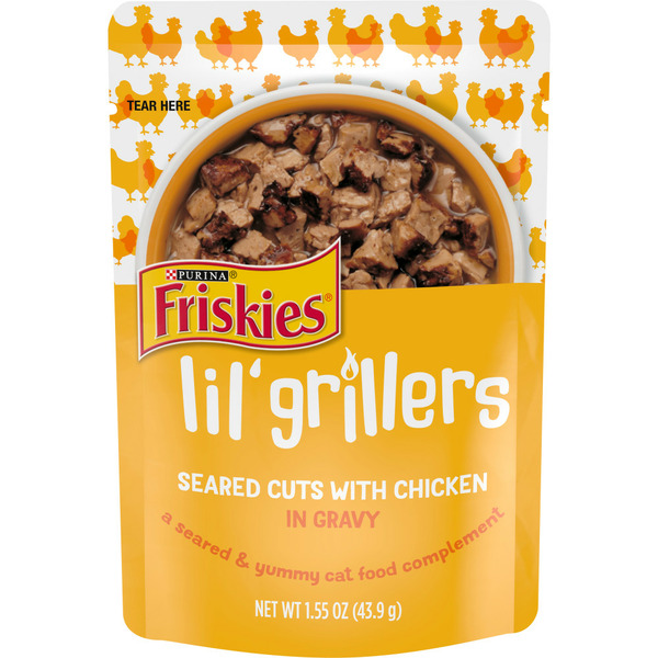 Cat Food & Care Purina Friskies Gravy Wet Cat Food Lickable Cat Treats, Lil' Grillers Seared Cuts With Chicken hero