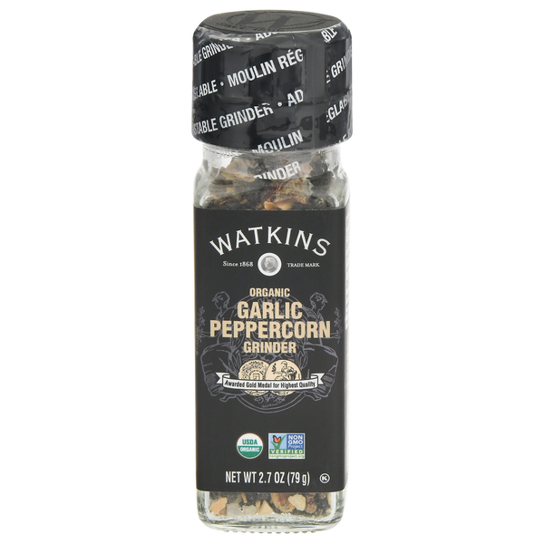 Spices & Seasonings Watkins Grinder, Organic, Garlic Peppercorn hero