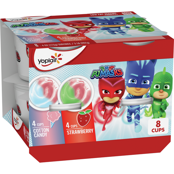 Yogurt Yoplait PJ Masks Cotton Candy and Strawberry Low Fat Yogurt Cups, Kids Yogurt Pack hero