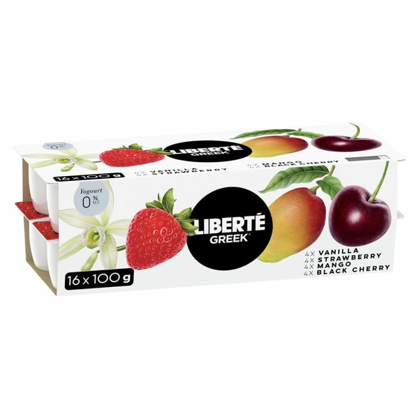 Liberté Greek 0% Yogurt 16-Pack, Assorted, High Protein and Probiotics hero