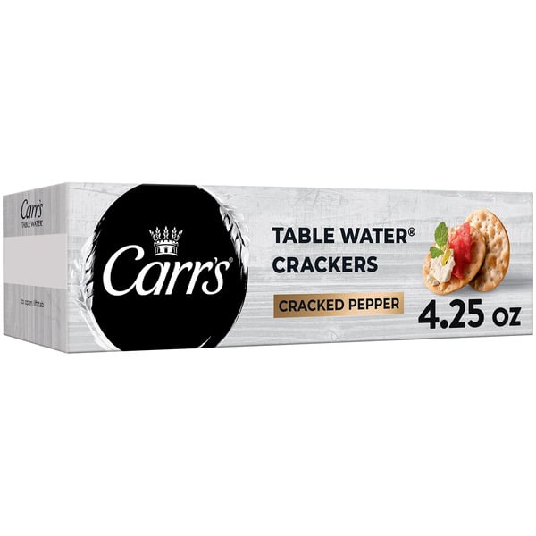 Crackers Carr's Table Water Crackers, Baked Snack Crackers, Cracked Pepper hero