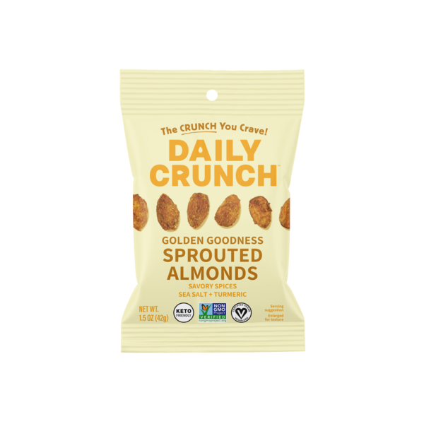 Nuts, Seeds & Dried Fruit Daily Crunch Snacks Golden Goodness Sprouted Almonds hero