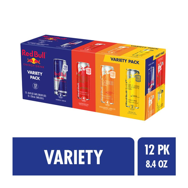 Energy & Sports Drinks Red Bull Variety Pack, Red Edition, Amber Edition and Yellow Edition Energy Drinks hero