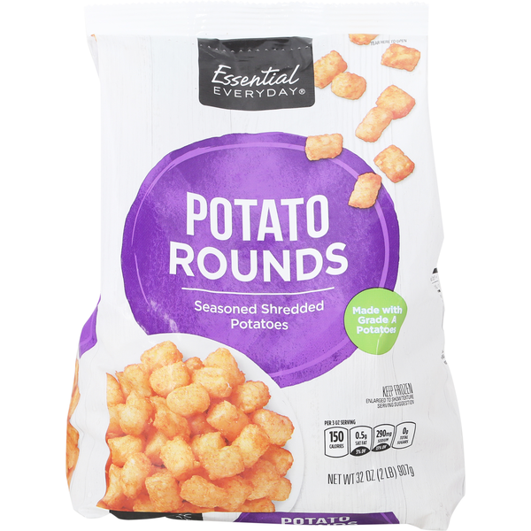 Frozen Appetizers & Sides Essential Everyday Potato Rounds, Seasoned Shredded Potatoes hero