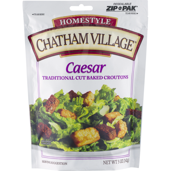 Salad Dressing, Oils & Vinegars Chatham Village Caesar Traditional Cut Baked Croutons hero