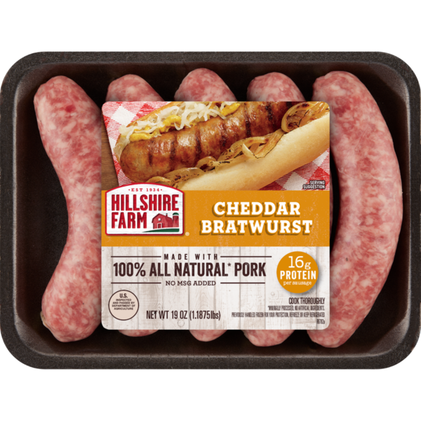 Hot Dogs, Bacon & Sausage Hillshire Farm All Natural* Cheddar Bratwurst Pork Sausages, 5 Count, 19 oz. (Fresh) hero