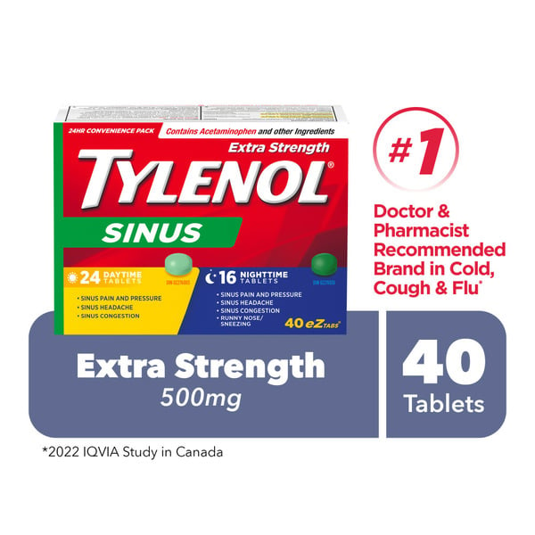 Cold, Flu & Allergy Tylenol Adult Extra Strength Sinus Day/Night Eztabs hero