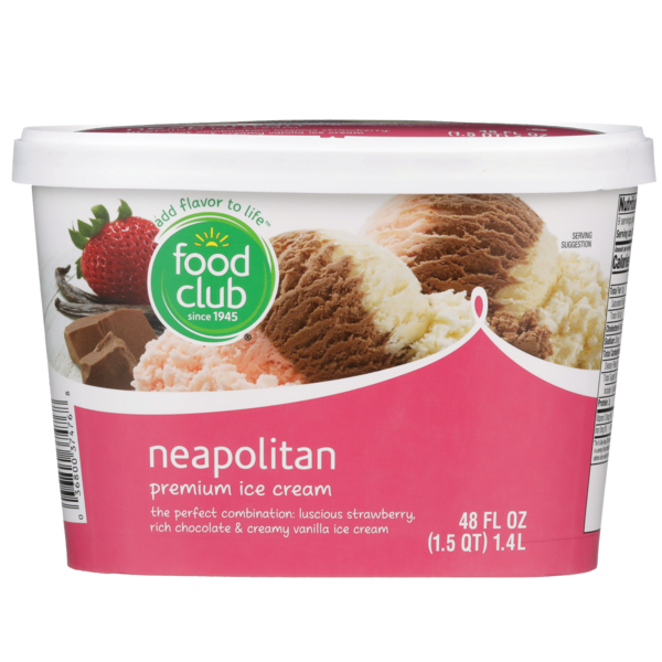 Ice Cream & Ice Food Club Neapolitan The Perfect Combination: Luscious Strawberry, Rich Chocolate & Creamy Vanilla Premium Ice Cream hero