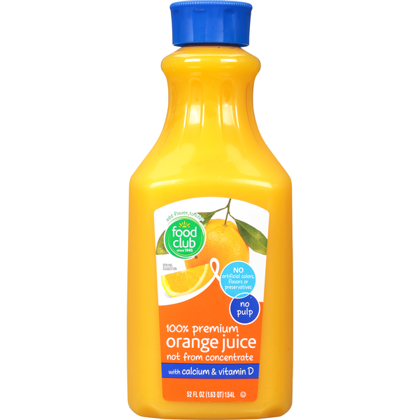 Juice & Nectars Food Club 100% Juice, Orange, Premium hero