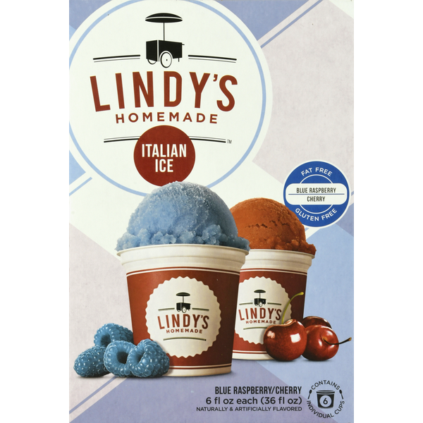 Ice Cream & Ice Lindy's Homemade Italian Ice, Blue Raspberry/Cherry. 6 Pack hero