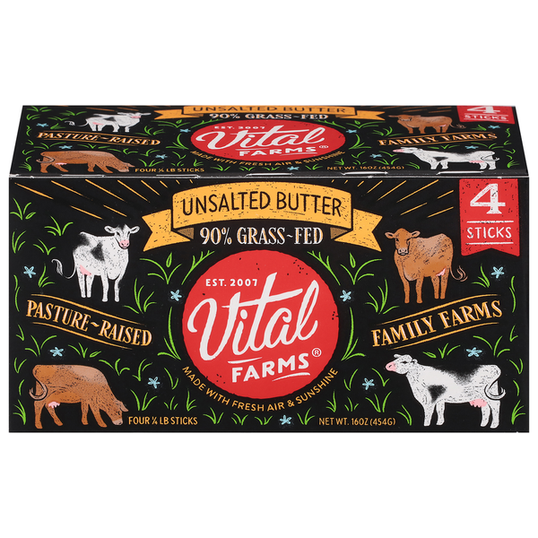 Vital Farms Butter, Unsalted, 90% Grass-Fed, Pasture-Raised hero