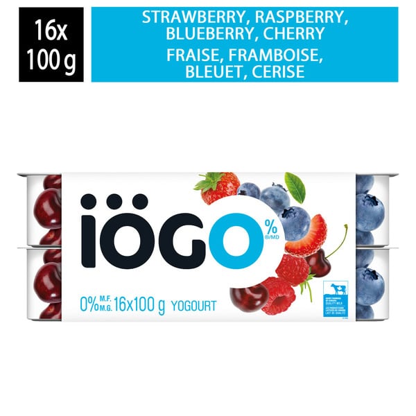 Yogurt iÖGO 0% Strawberry, Raspberry, Blueberry, Cherry Multipack Yogurts hero