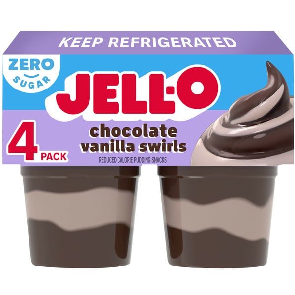 Pudding & Ready to Bake Pastries Jell-O Chocolate Vanilla Swirls Sugar Free Refrigerated Pudding Cup Snacks Value Pack hero