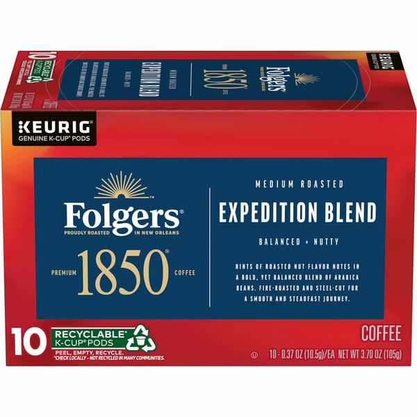 Coffee Folgers 1850 Premium Arabica, Medium Roast, Pioneer Blend, K-Cup hero