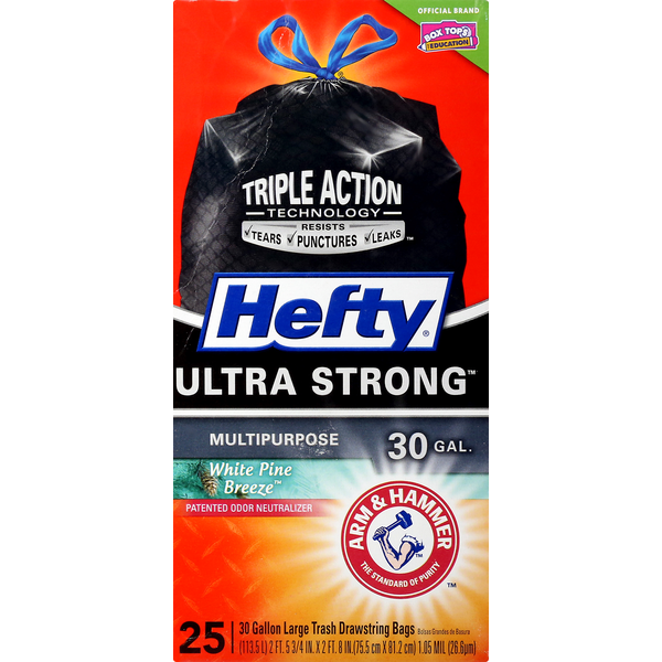 Trash Bags & Liners Hefty Trash Bags, Drawstring, White Pine Breeze, Large, 30 Gallon hero