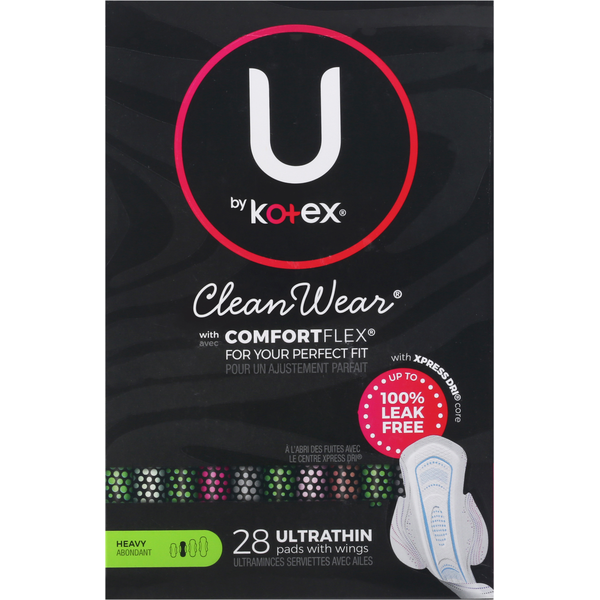 Feminine Care U by Kotex CleanWear Ultra Thin Pads with Wings, Heavy Absorbency hero