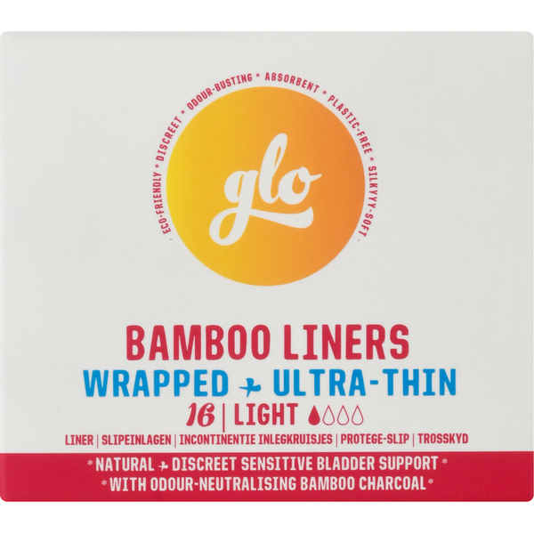 Feminine Care Glo Bamboo Liners, Wrapped + Ultra-Thin, Light hero