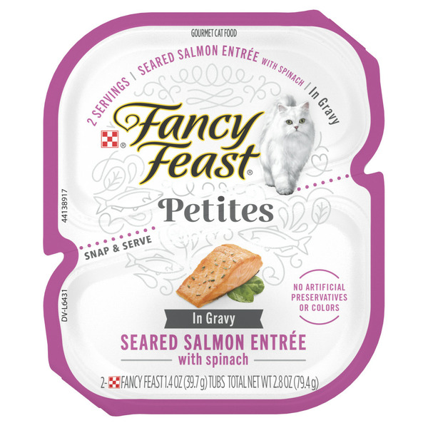 Yogurt Purina Fancy Feast Gourmet Gravy Wet Cat Food, Petites Seared Salmon With Spinach Entree hero