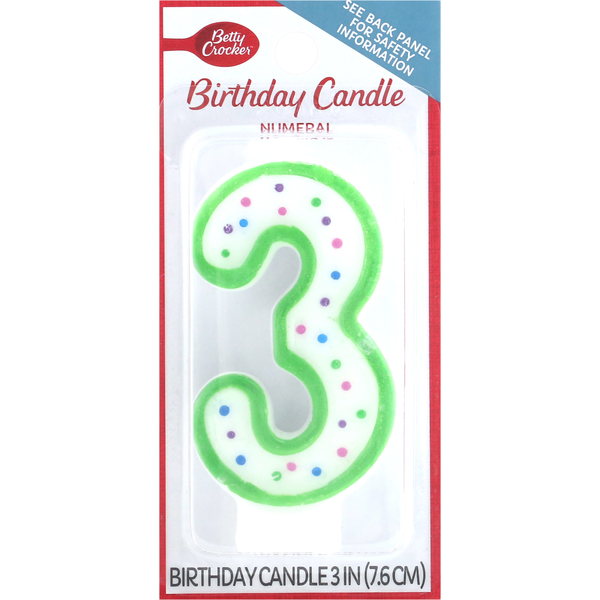 Baking Supplies & Decor Betty Crocker Birthday Candle, Numeral 3, 3 Inch hero