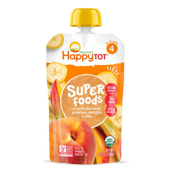 Baby Food & Formula Happy Tot Organics Superfoods Stage 4 Organic Bananas, Peaches & Mangos + Super Chia Pouch hero